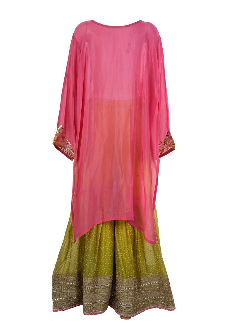 Indo Western | Dark Peach | Semi Stitched | Party Wear | Sharara Set | 3 Pc Set