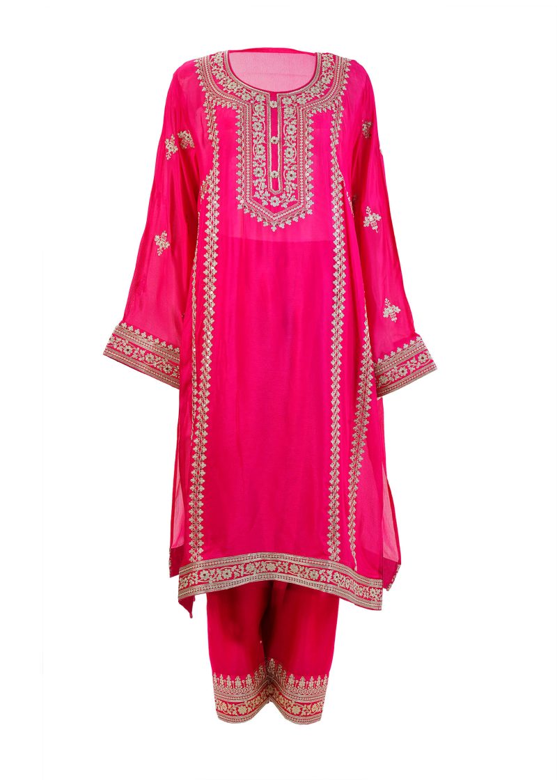 INDO WESTERN | Fuchsia Pink | Semi Stitched | Party Wear | Kurta Set | 3 Pc Set