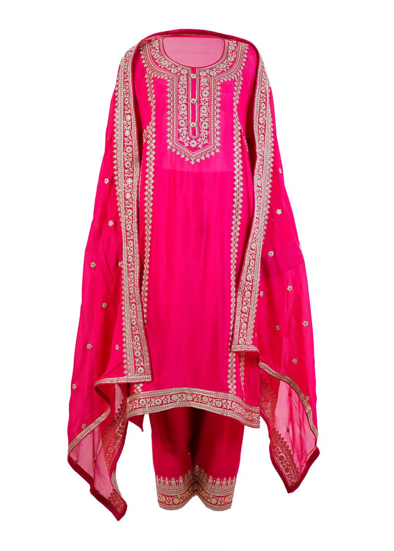 INDO WESTERN | Fuchsia Pink | Semi Stitched | Party Wear | Kurta Set | 3 Pc Set