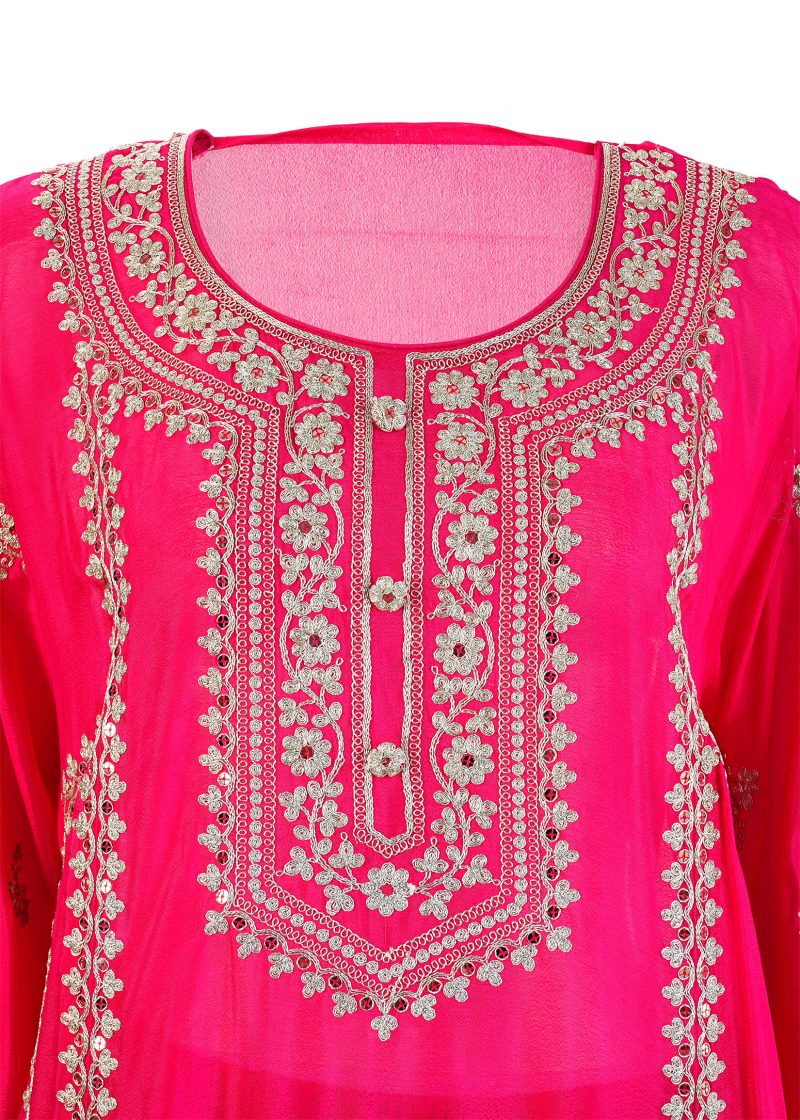 INDO WESTERN | Fuchsia Pink | Semi Stitched | Party Wear | Kurta Set | 3 Pc Set