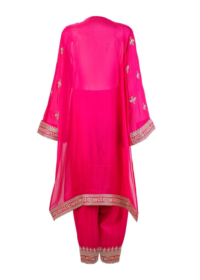 INDO WESTERN | Fuchsia Pink | Semi Stitched | Party Wear | Kurta Set | 3 Pc Set