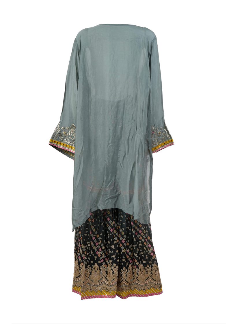 Indo Western | Grey | Semi Stitched | Party Wear | Garara Kurti Set | 3 Pc Set