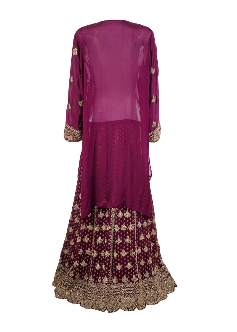 INDO WESTERN | Burgundy | Semi Stitched | Party Wear | Garara Kurti Set | 3 Pc Set