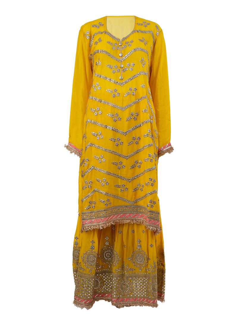 INDO WESTERN | Yellow | Semi Stitched | Party Wear | Gown Set | 3 Pc Set