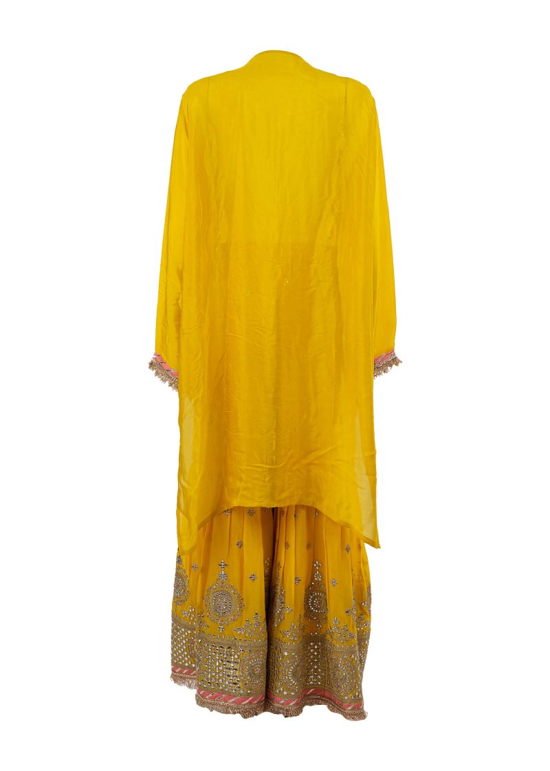 INDO WESTERN | Yellow | Semi Stitched | Party Wear | Gown Set | 3 Pc Set