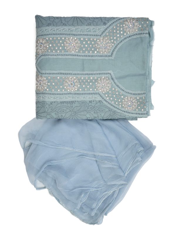 Maysarah Lucknowi | Grey | Unstitched | Festival Wear | Cotton | Kurtadupatta | 2 pc set