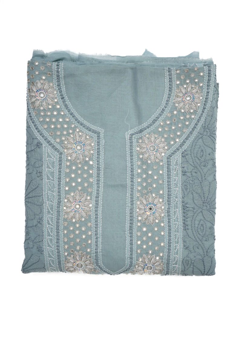 Maysarah Lucknowi | Grey | Unstitched | Festival Wear | Cotton | Kurtadupatta | 2 pc set