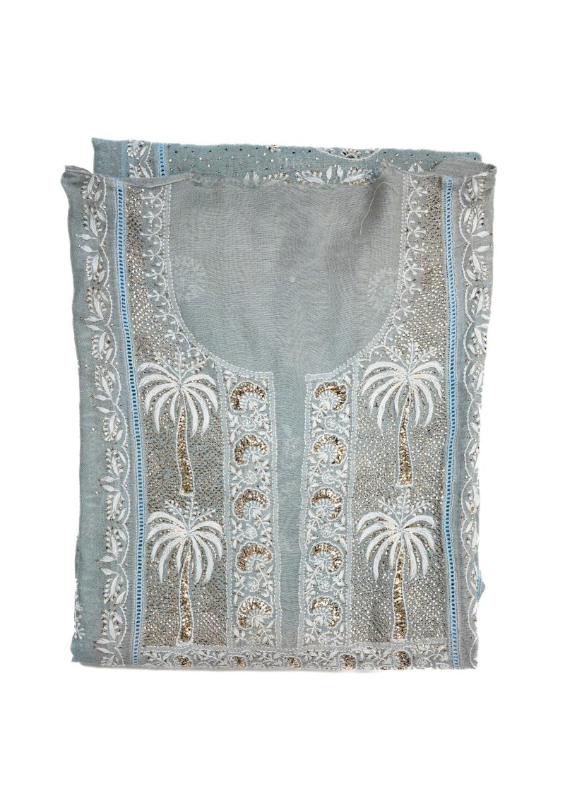 Maysarah Lucknowi | Grey | Semi stitched | Festival wear | Kurta Dupatta Style | 2 pc set