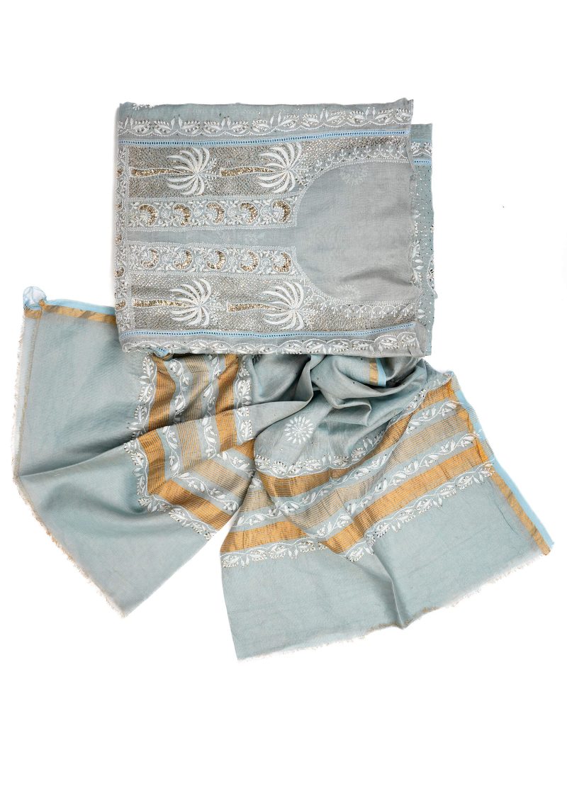 Maysarah Lucknowi | Grey | Semi stitched | Festival wear | Kurta Dupatta Style | 2 pc set