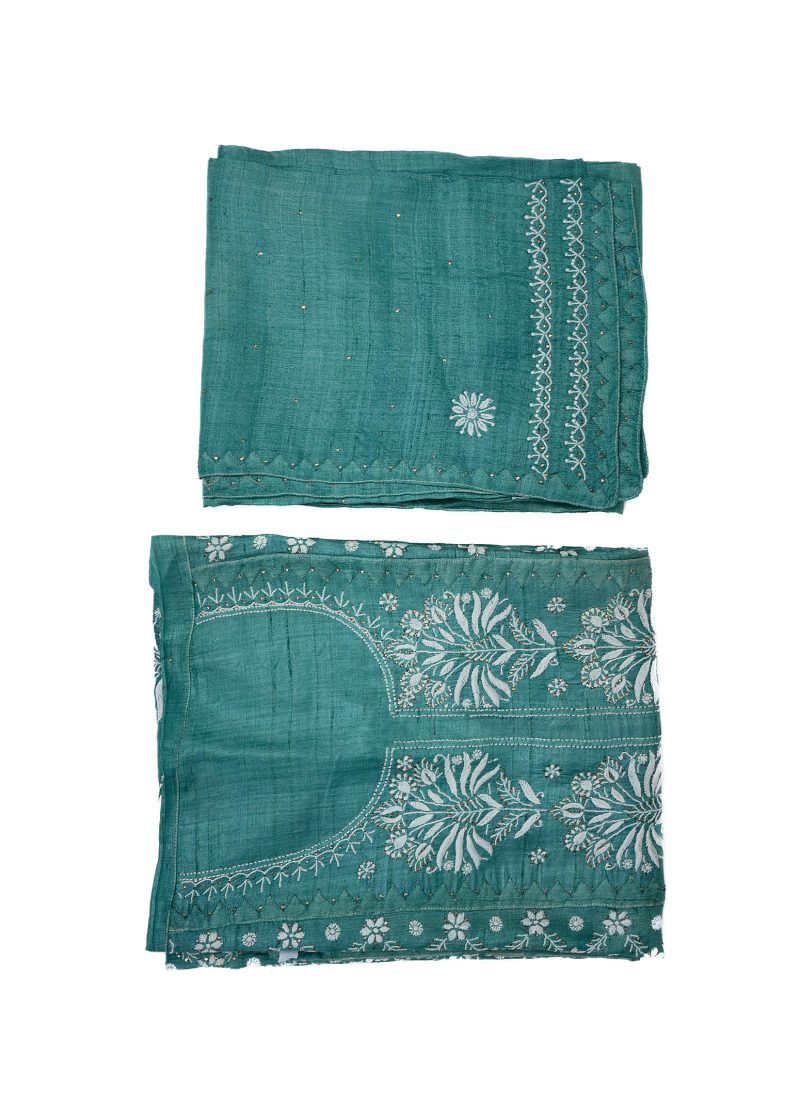Maysarah Lucknowi | Teal Blue | Semi stitched | Festival wear | Kurta Dupatta Style | 2 pc set