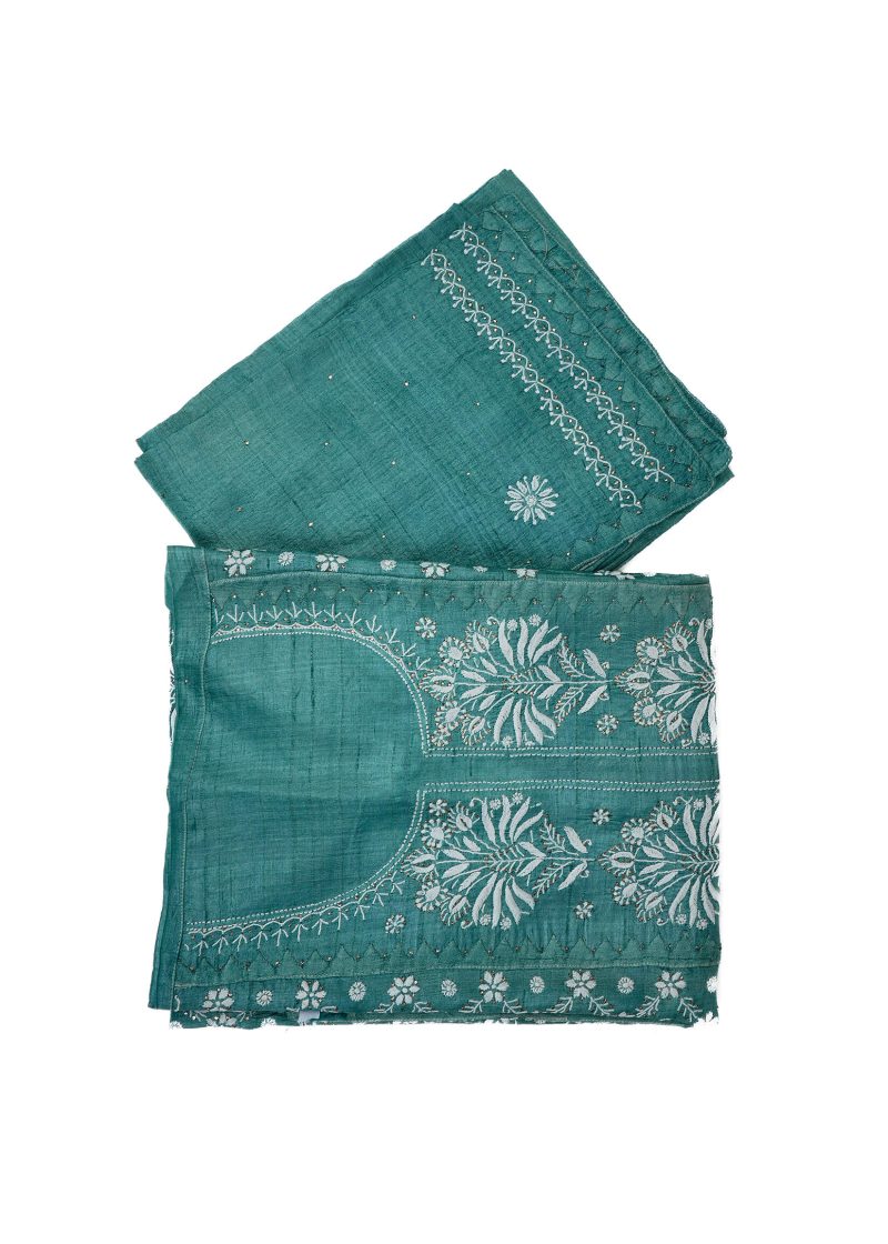 Maysarah Lucknowi | Teal Blue | Semi stitched | Festival wear | Kurta Dupatta Style | 2 pc set