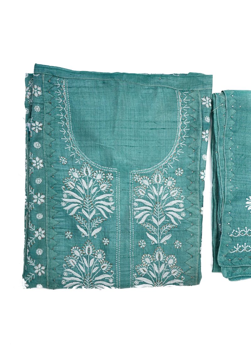 Maysarah Lucknowi | Teal Blue | Semi stitched | Festival wear | Kurta Dupatta Style | 2 pc set