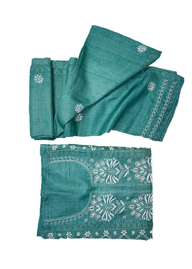 Maysarah Lucknowi | Teal Blue | Semi stitched | Festival wear | Kurta Dupatta Style | 2 pc set