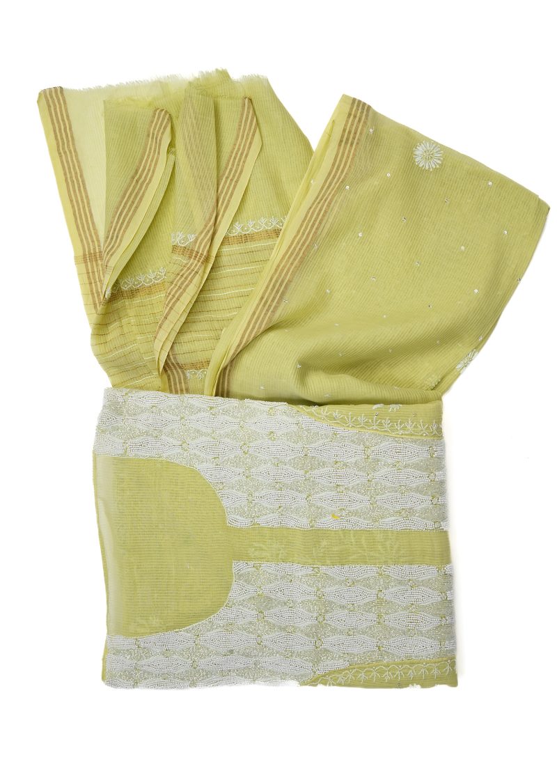 Maysarah Lucknowi | Lemon Green | Stitched | Festival wear | Kurta Dupatta Style | 1 pc set