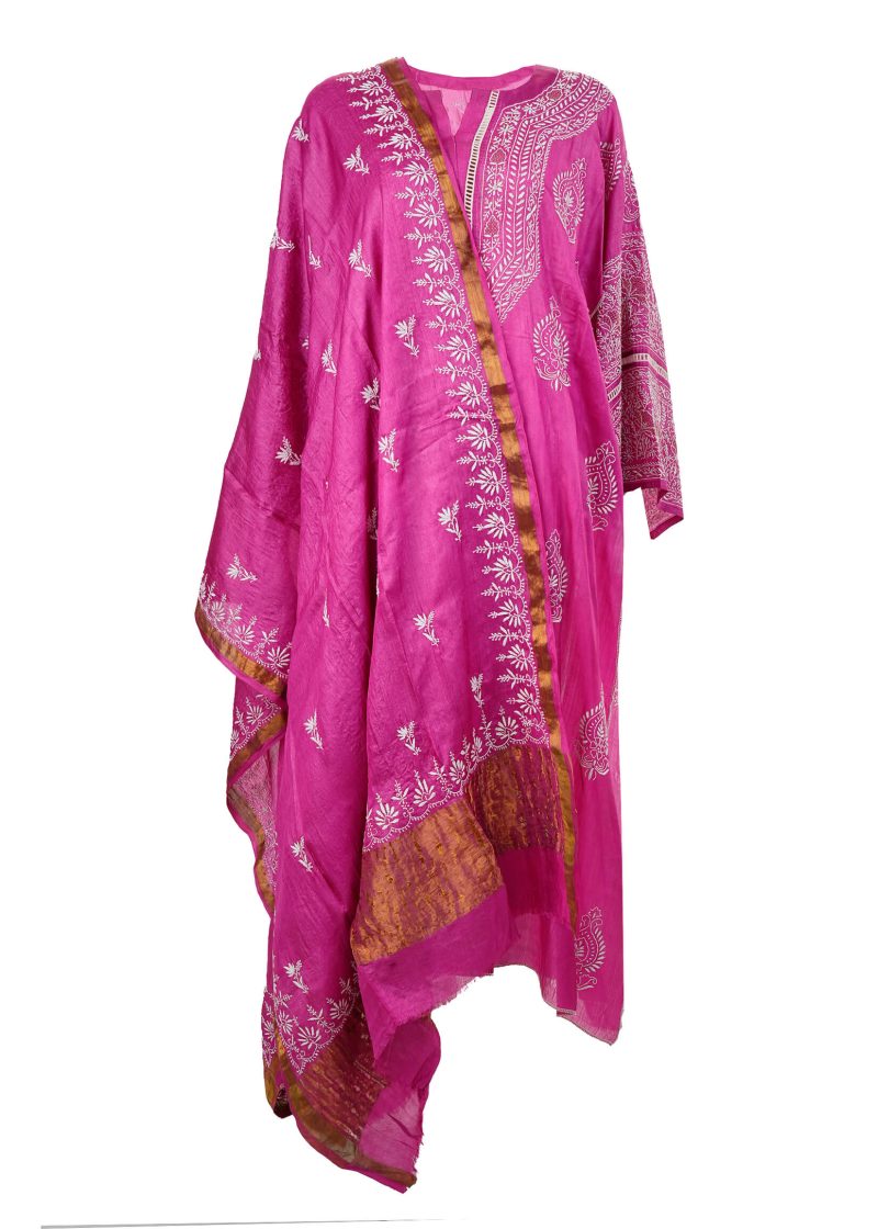 Maysarah Lucknowi | Hot Pink | Semi stitched | Festival wear | Kurta Dupatta Style | 2 pc set