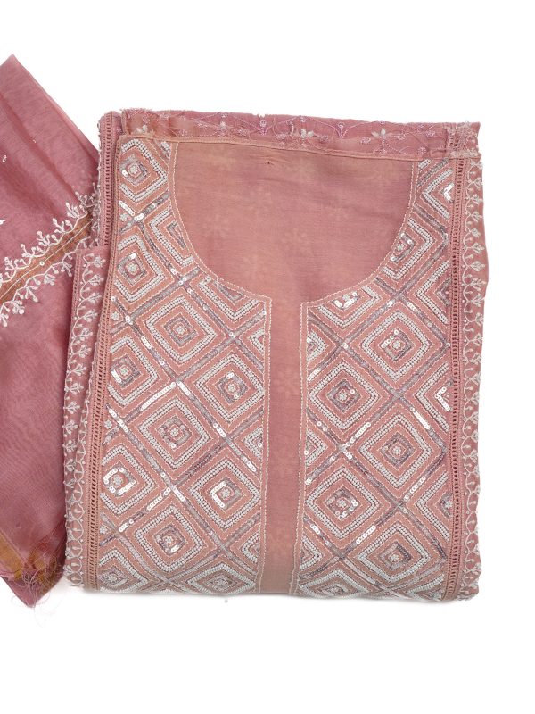 Maysarah Lucknowi | Pink Peach | Stitched | Festival Wear | Pure Chanderi Silk | Kurta Dupatta | 1 pc set