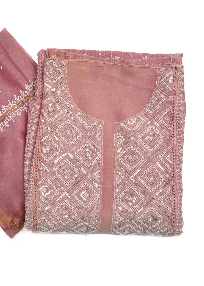 Maysarah Lucknowi | Pink Peach | Stitched | Festival Wear | Pure Chanderi Silk | Kurta Dupatta | 1 pc set