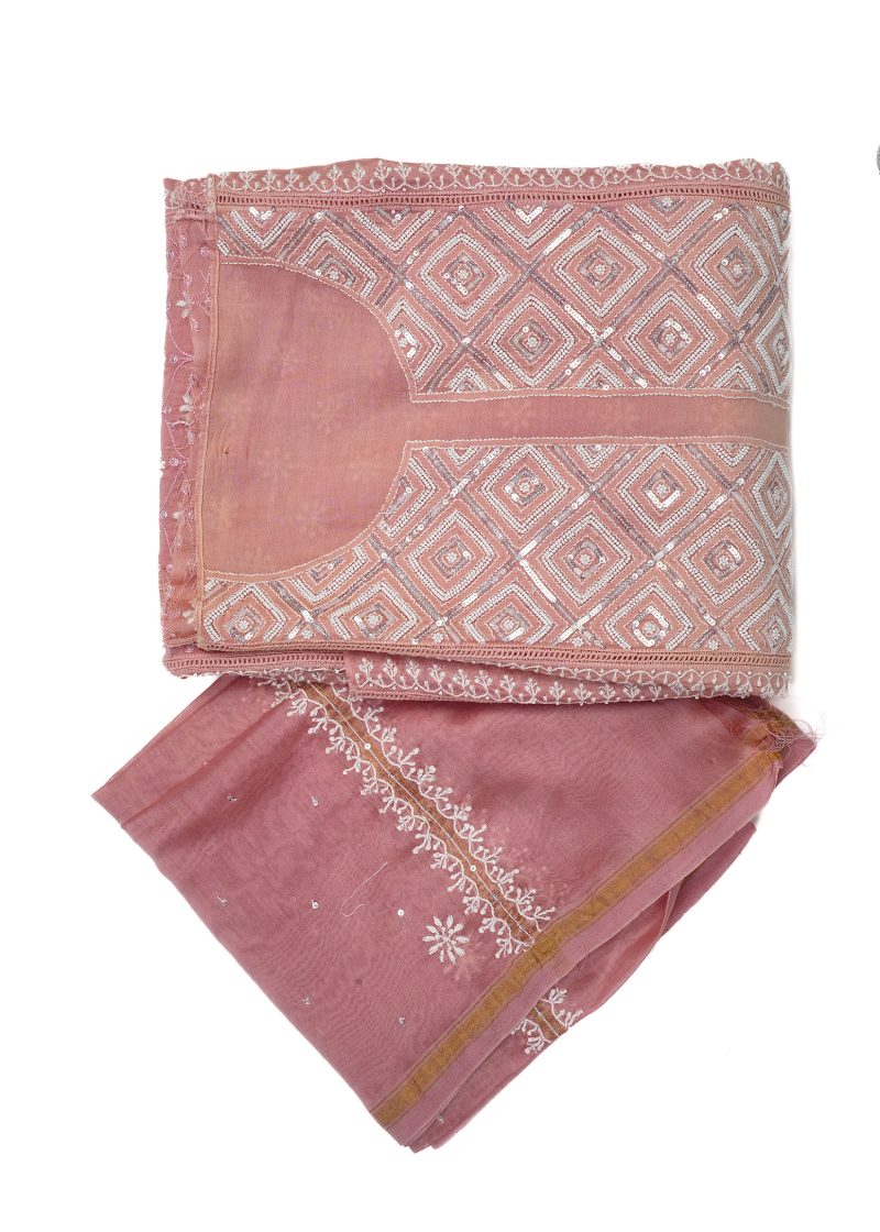 Maysarah Lucknowi | Pink Peach | Stitched | Festival Wear | Pure Chanderi Silk | Kurta Dupatta | 1 pc set
