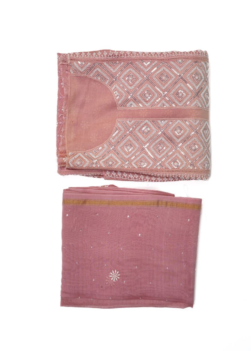 Maysarah Lucknowi | Pink Peach | Stitched | Festival Wear | Pure Chanderi Silk | Kurta Dupatta | 1 pc set