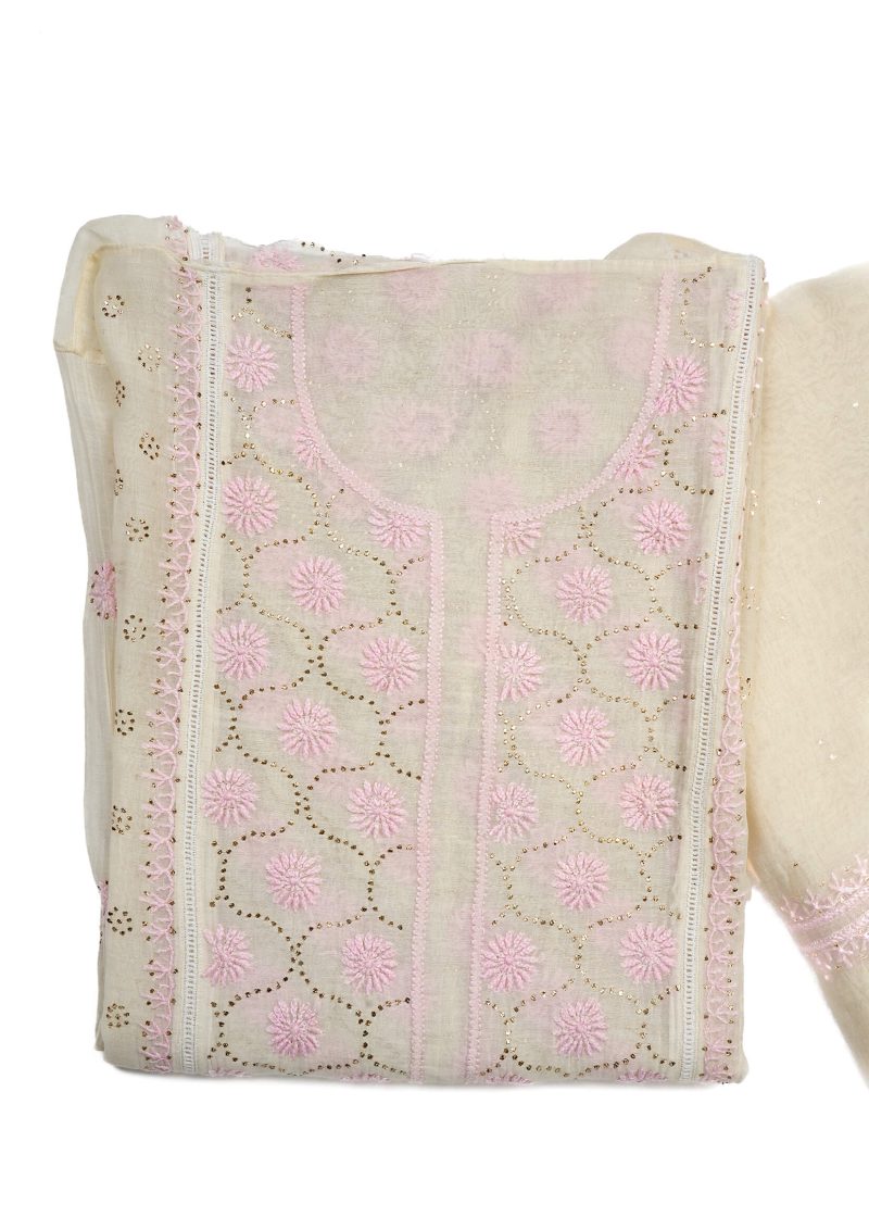 Maysarah Lucknowi | Off White | Semi stitched | Festival wear | Kurta Dupatta Style | 2 pc set