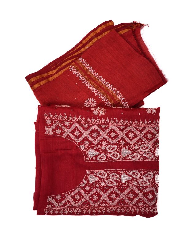 Maysarah Lucknowi | Red | Unstitched | Kurta dupatta | Festival Wear | 2 pc set.