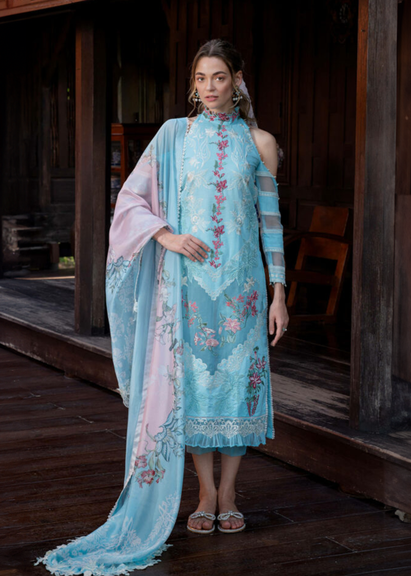 Asifa & Nabeel Lawn | Blue | Unstitched | Party wear | Digital printed dupatta on polly silk | UTOPIA RRL-01