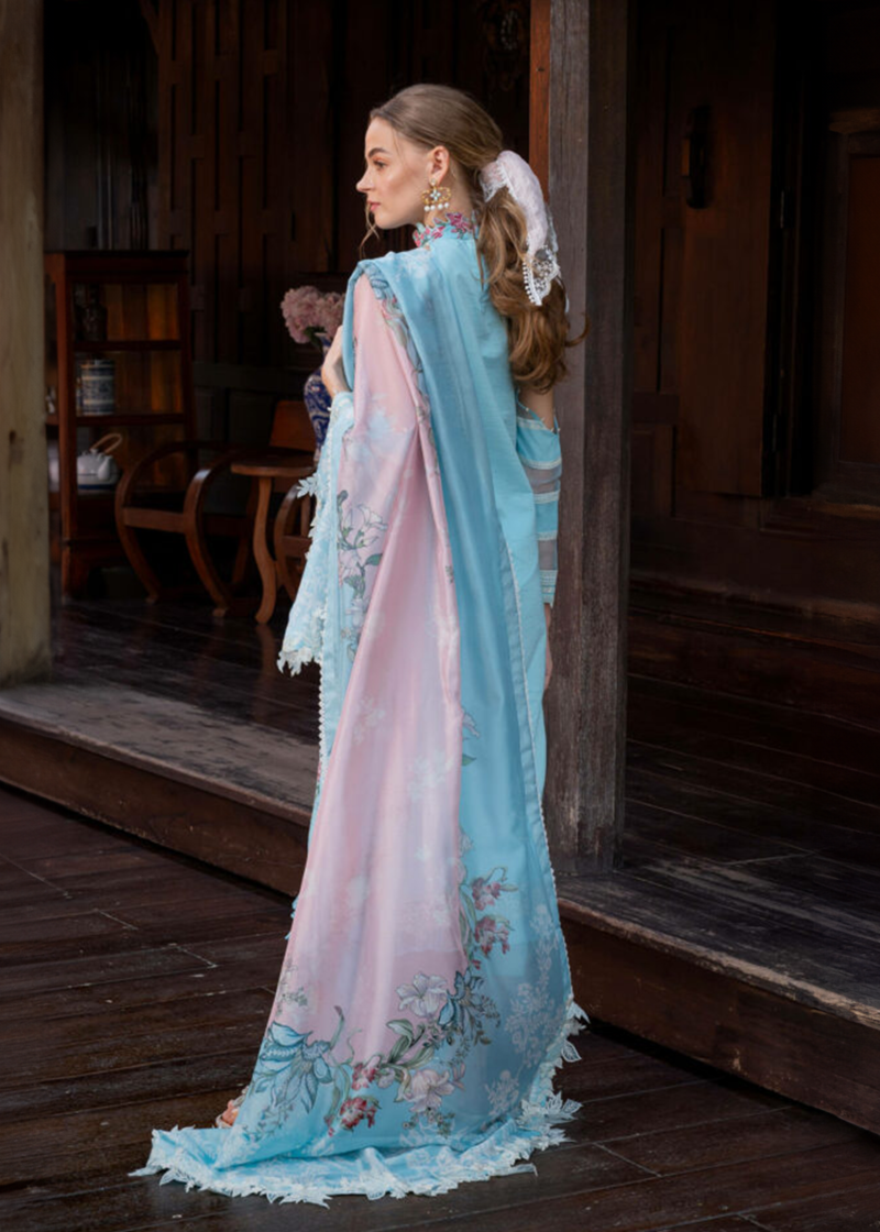 Asifa & Nabeel Lawn | Blue | Unstitched | Party wear | Digital printed dupatta on polly silk | UTOPIA RRL-01