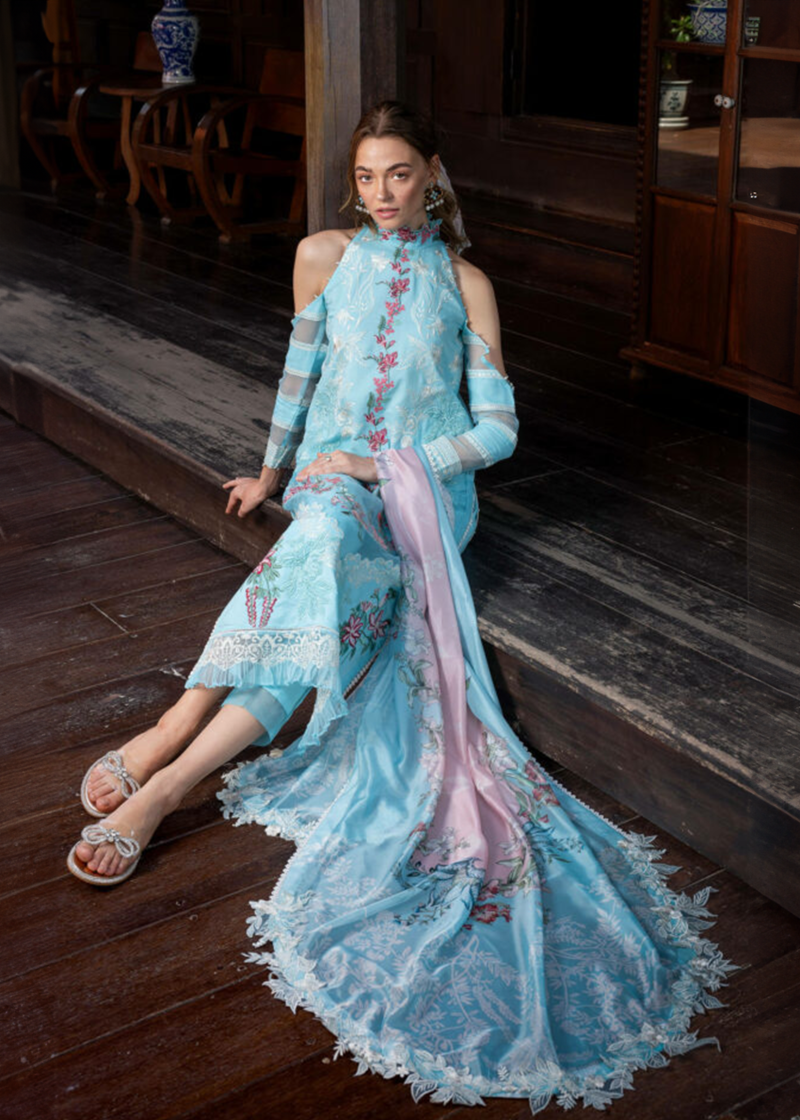 Asifa & Nabeel Lawn | Blue | Unstitched | Party wear | Digital printed dupatta on polly silk | UTOPIA RRL-01