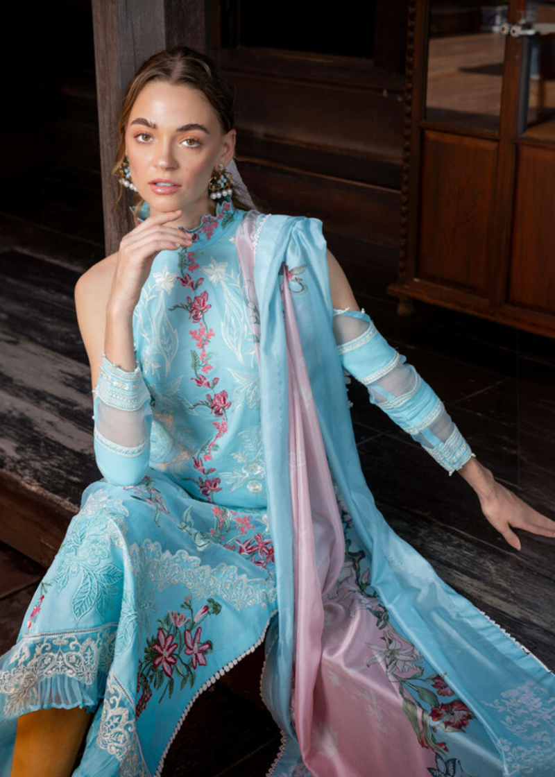 Asifa & Nabeel Lawn | Blue | Unstitched | Party wear | Digital printed dupatta on polly silk | UTOPIA RRL-01