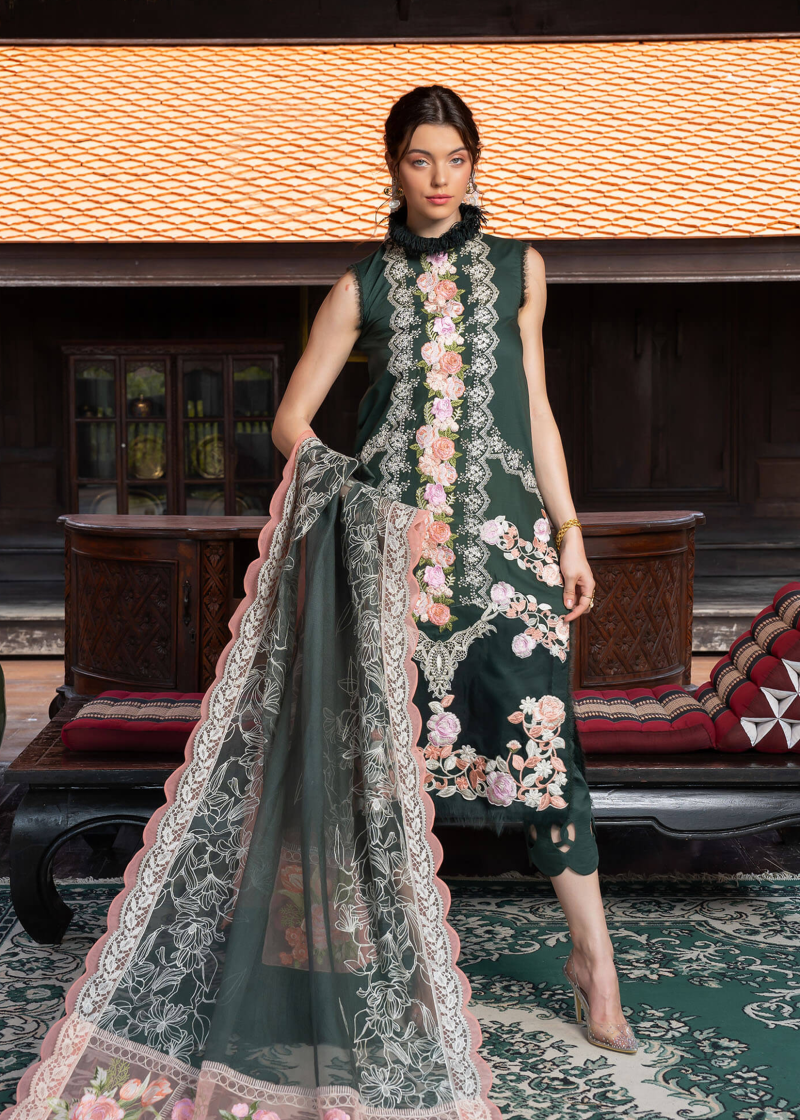 Asifa & Nabeel Lawn | Dark Green | Unstitched | Party wear | Digital printed dupatta on polly silk | CHARISMA RRL-03