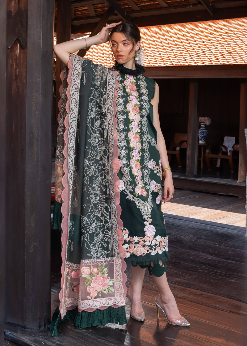 Asifa & Nabeel Lawn | Dark Green | Unstitched | Party wear | Digital printed dupatta on polly silk | CHARISMA RRL-03
