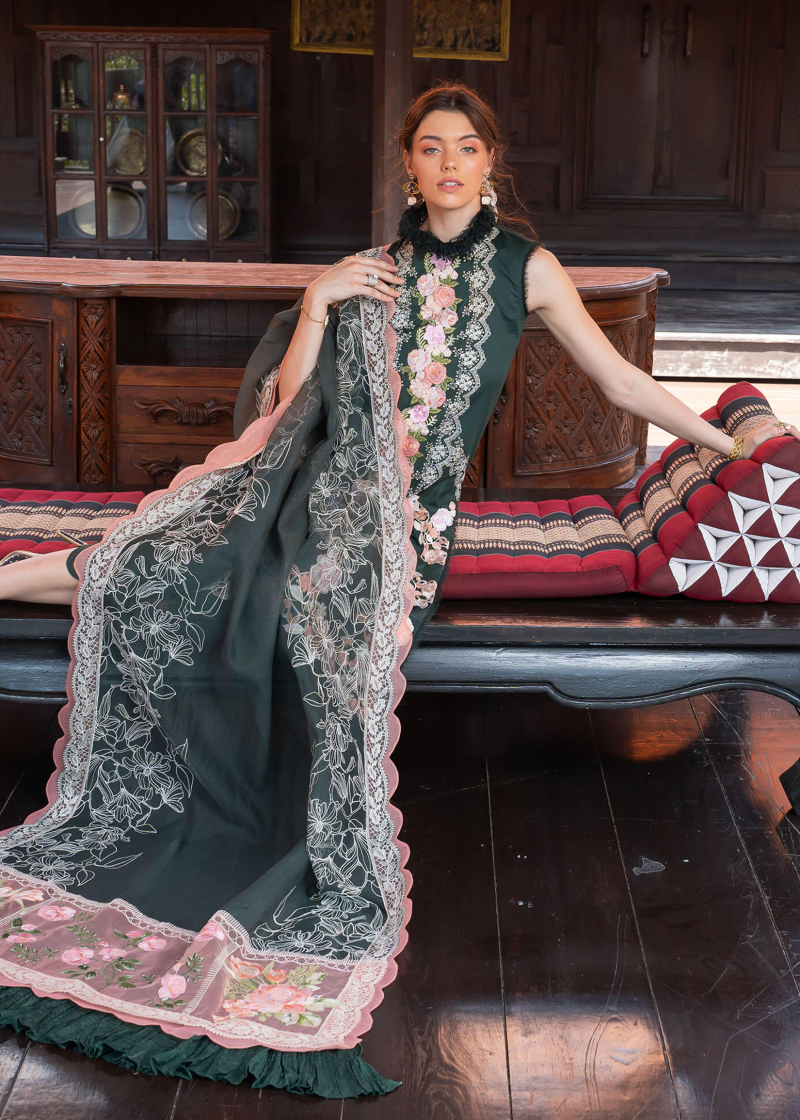 Asifa & Nabeel Lawn | Dark Green | Unstitched | Party wear | Digital printed dupatta on polly silk | CHARISMA RRL-03