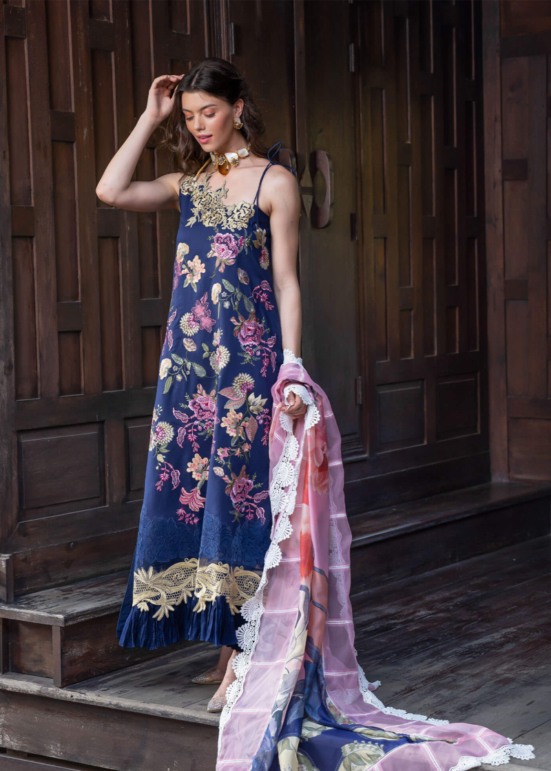 Asifa & Nabeel Lawn | Navy Blue | Unstitched | Party wear | Digital printed dupatta on polly silk | WHIMSICAL RRL-05