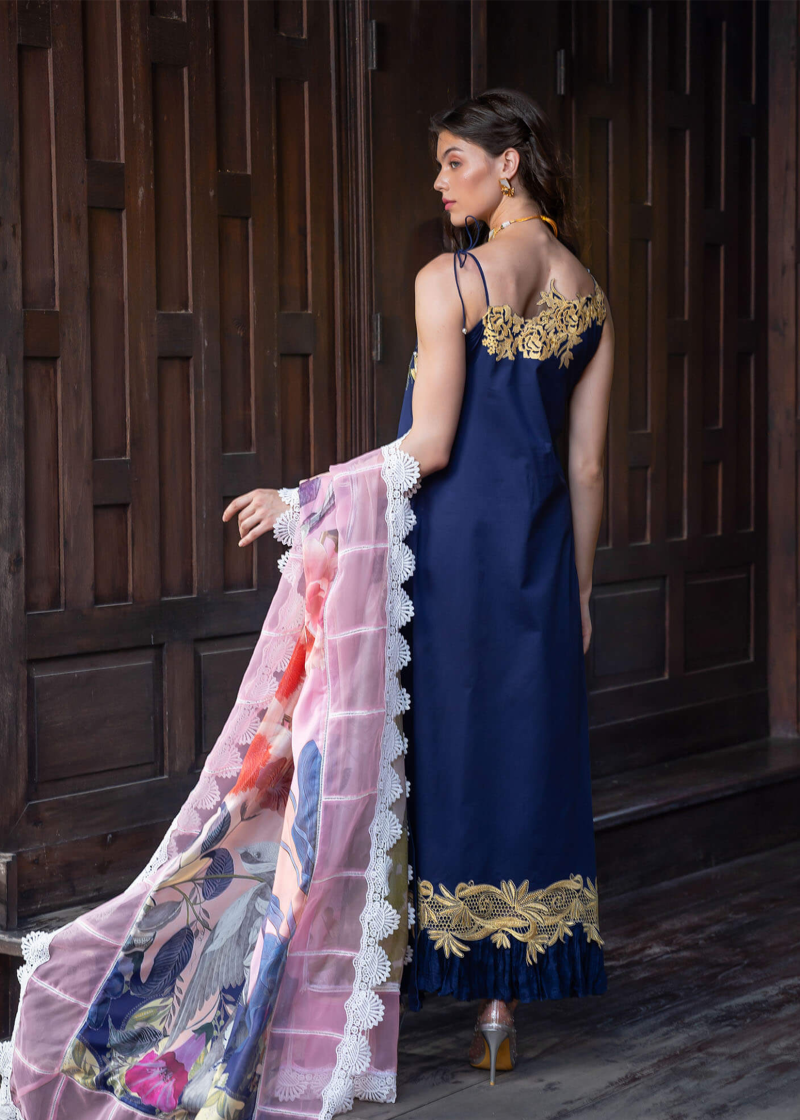Asifa & Nabeel Lawn | Navy Blue | Unstitched | Party wear | Digital printed dupatta on polly silk | WHIMSICAL RRL-05