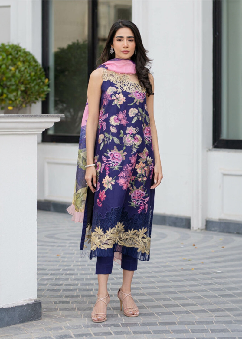 Asifa & Nabeel Lawn | Navy Blue | Unstitched | Party wear | Digital printed dupatta on polly silk | WHIMSICAL RRL-05