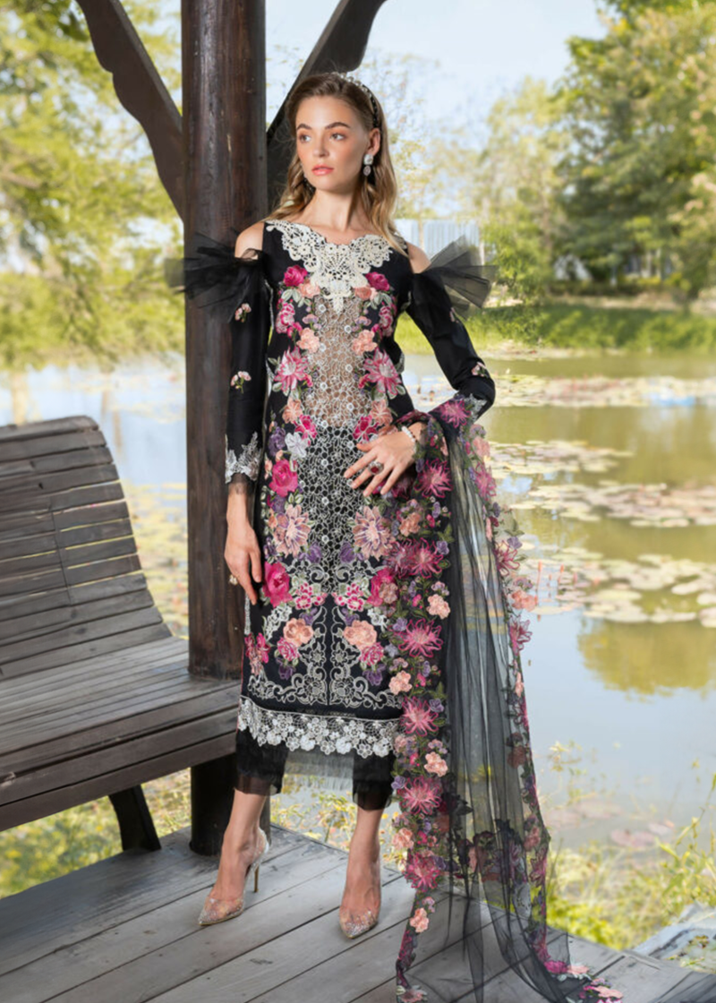 Asifa & Nabeel Lawn | Black | Unstitched | Party wear | Digital printed dupatta on polly silk | EUPHORIA RRL-06