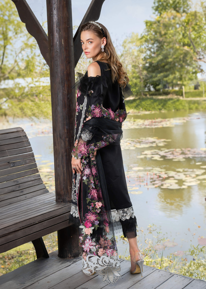 Asifa & Nabeel Lawn | Black | Unstitched | Party wear | Digital printed dupatta on polly silk | EUPHORIA RRL-06