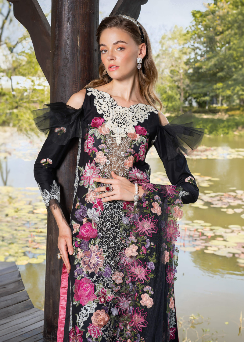 Asifa & Nabeel Lawn | Black | Unstitched | Party wear | Digital printed dupatta on polly silk | EUPHORIA RRL-06