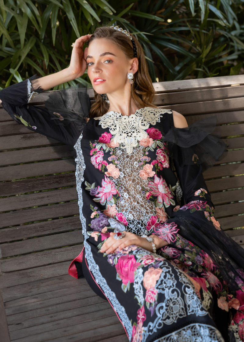 Asifa & Nabeel Lawn | Black | Unstitched | Party wear | Digital printed dupatta on polly silk | EUPHORIA RRL-06