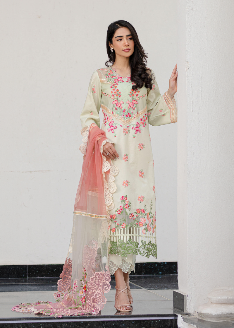 Asifa & Nabeel Lawn | Tea Green | Unstitched | Party wear | Digital printed dupatta on polly silk | SERENE RRL-07