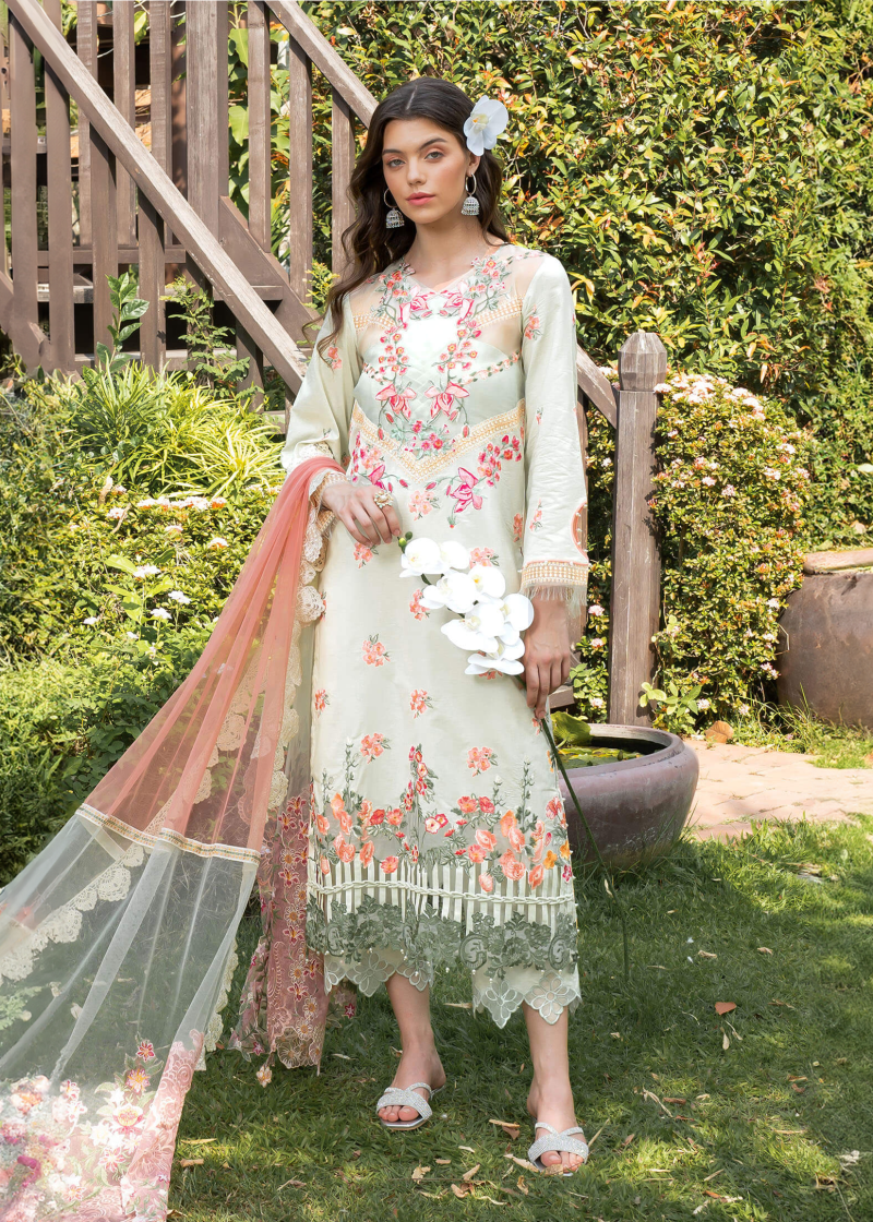 Asifa & Nabeel Lawn | Tea Green | Unstitched | Party wear | Digital printed dupatta on polly silk | SERENE RRL-07