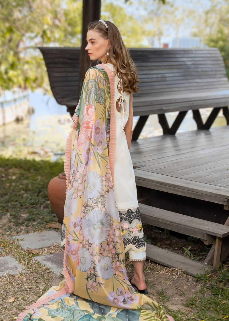 Asifa & Nabeel Lawn | White | Unstitched | Party wear | Digital printed dupatta on polly silk | MYSTIQUE RRL-09