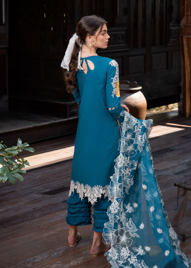 Asifa & Nabeel Lawn | Teal Green | Unstitched | Party wear | Digital printed dupatta on polly silk | FLORA RRL-11