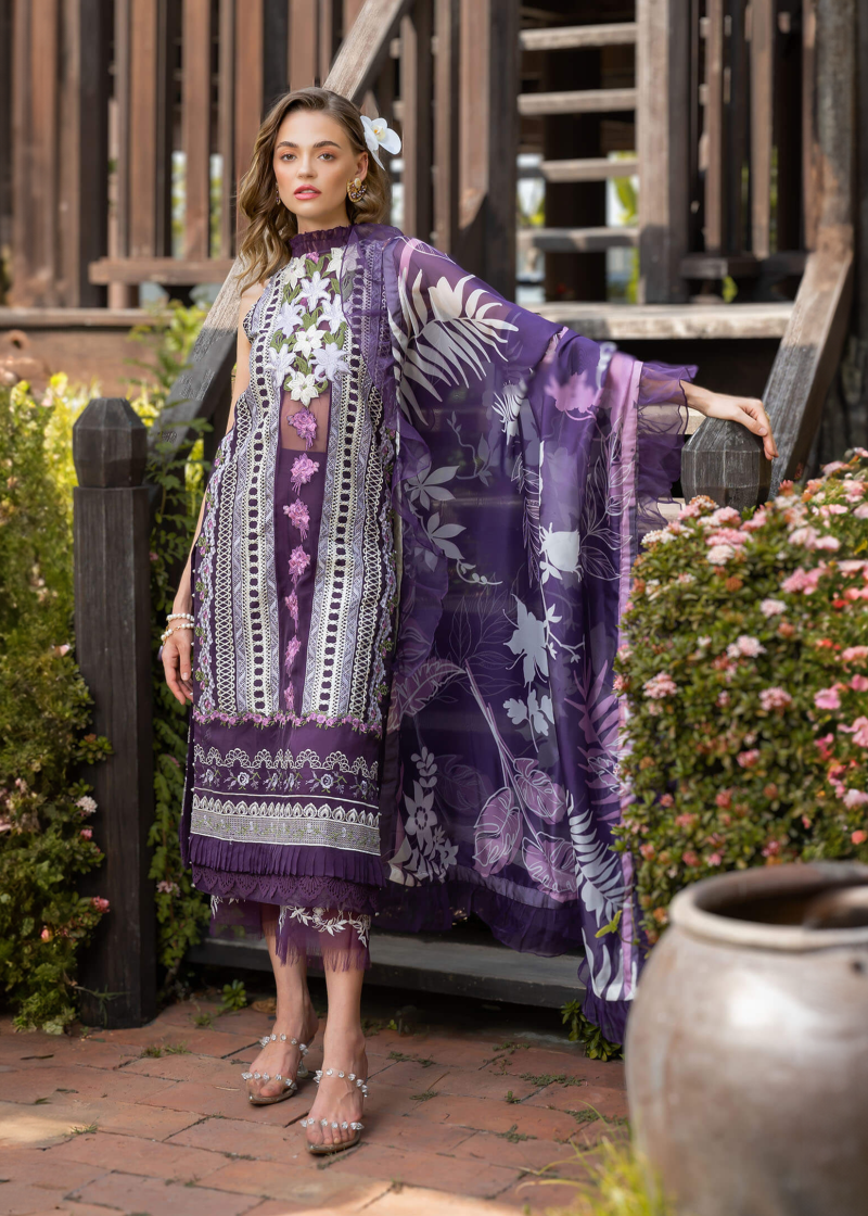 Asifa & Nabeel Lawn | Purple | Unstitched | Party wear | Digital printed dupatta on polly silk | DAZZLE RRL-12