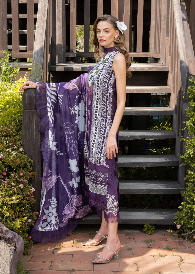Asifa & Nabeel Lawn | Purple | Unstitched | Party wear | Digital printed dupatta on polly silk | DAZZLE RRL-12