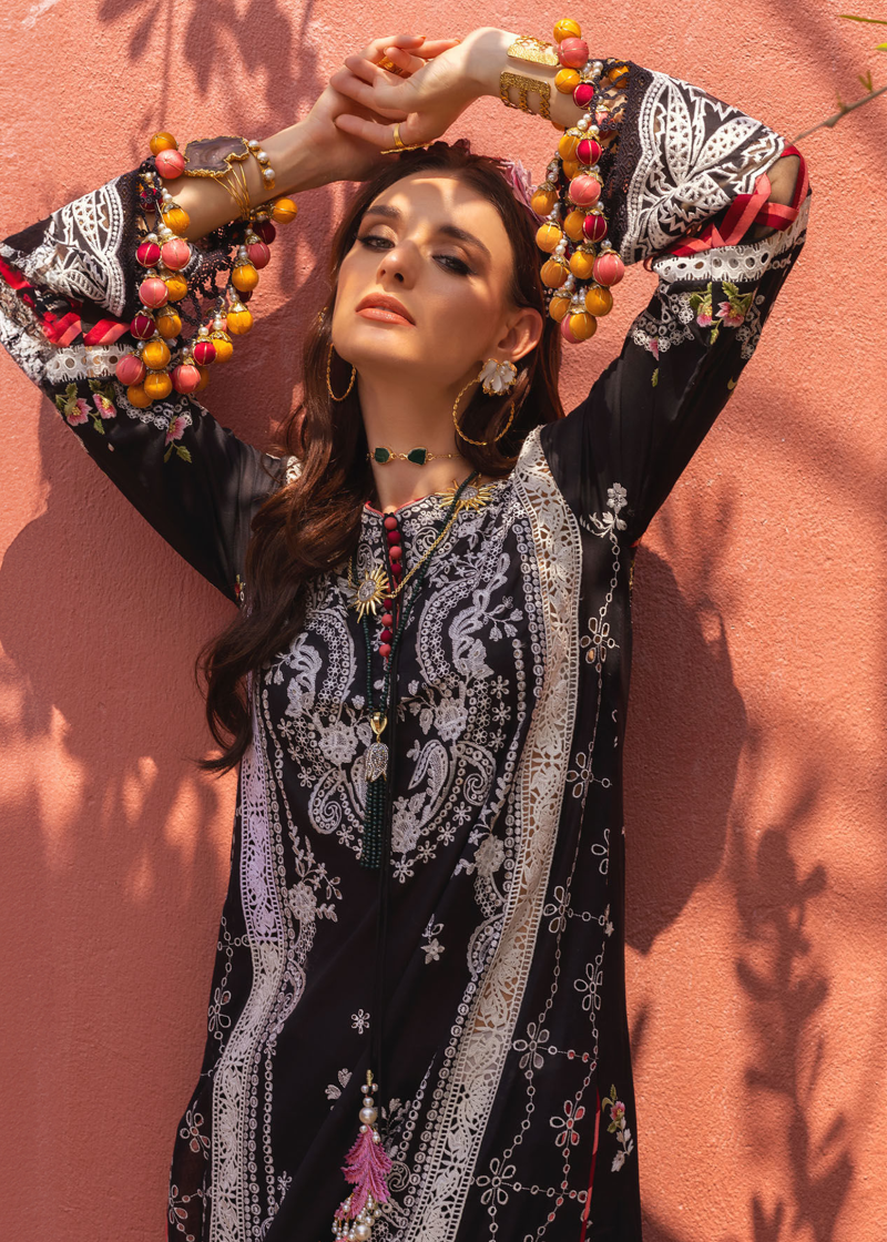 Annus Abrar Neroli Luxury Lawn | Black | Unstitched | Party wear | Digitally Printed Chiffon dupatta | Ayla 01