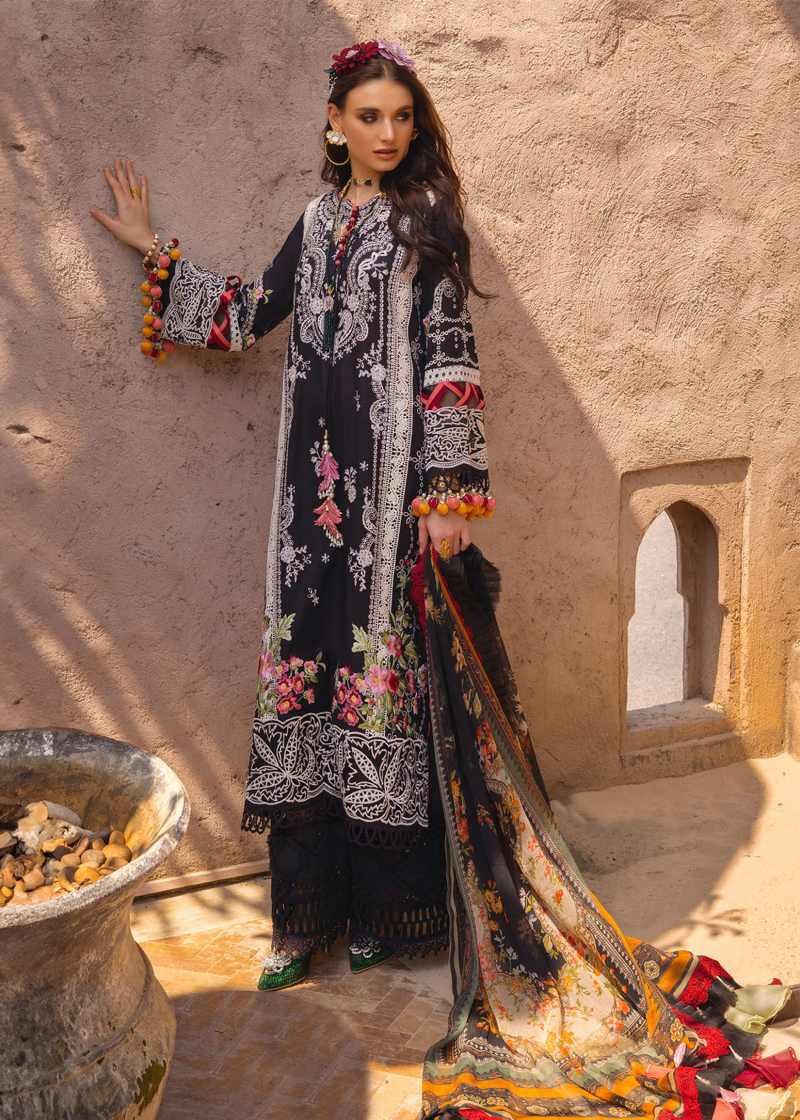 Annus Abrar Neroli Luxury Lawn | Black | Unstitched | Party wear | Digitally Printed Chiffon dupatta | Ayla 01