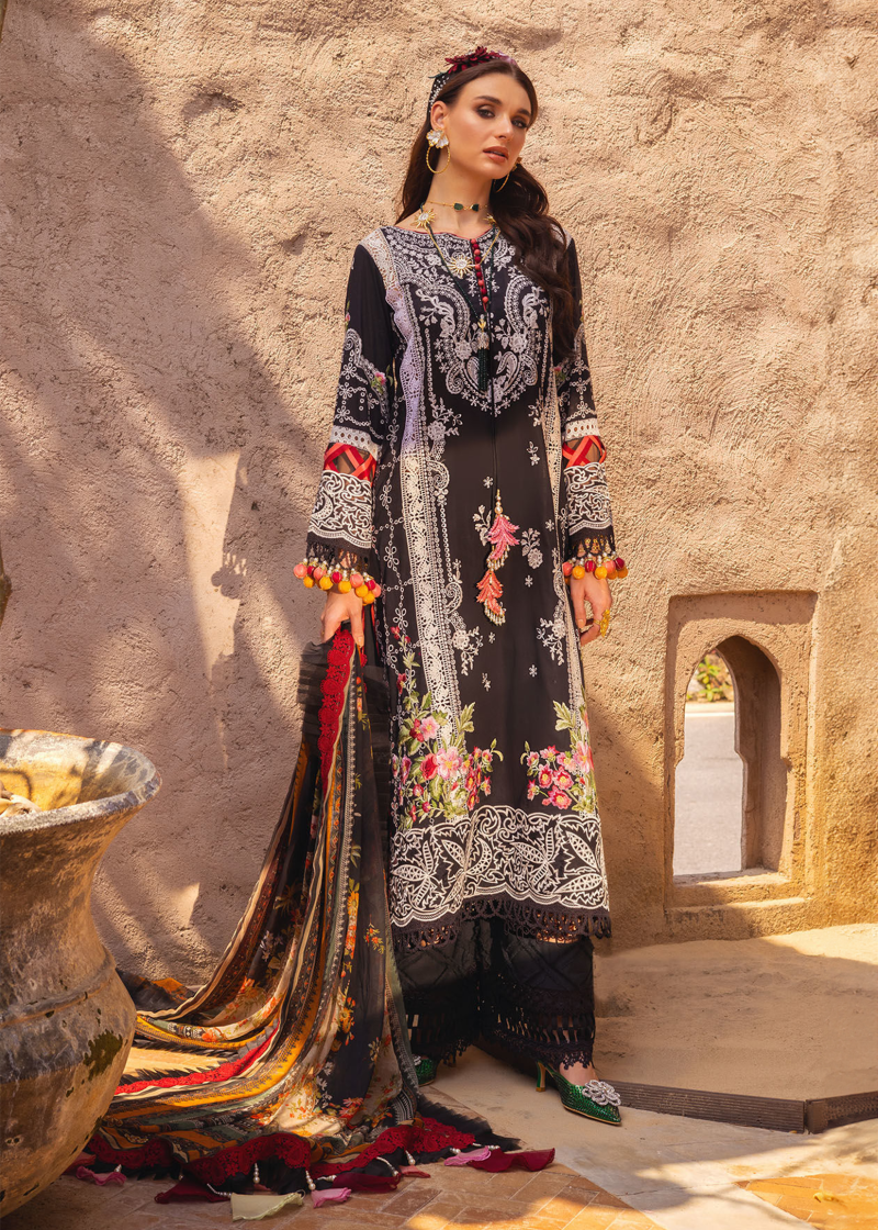 Annus Abrar Neroli Luxury Lawn | Black | Unstitched | Party wear | Digitally Printed Chiffon dupatta | Ayla 01