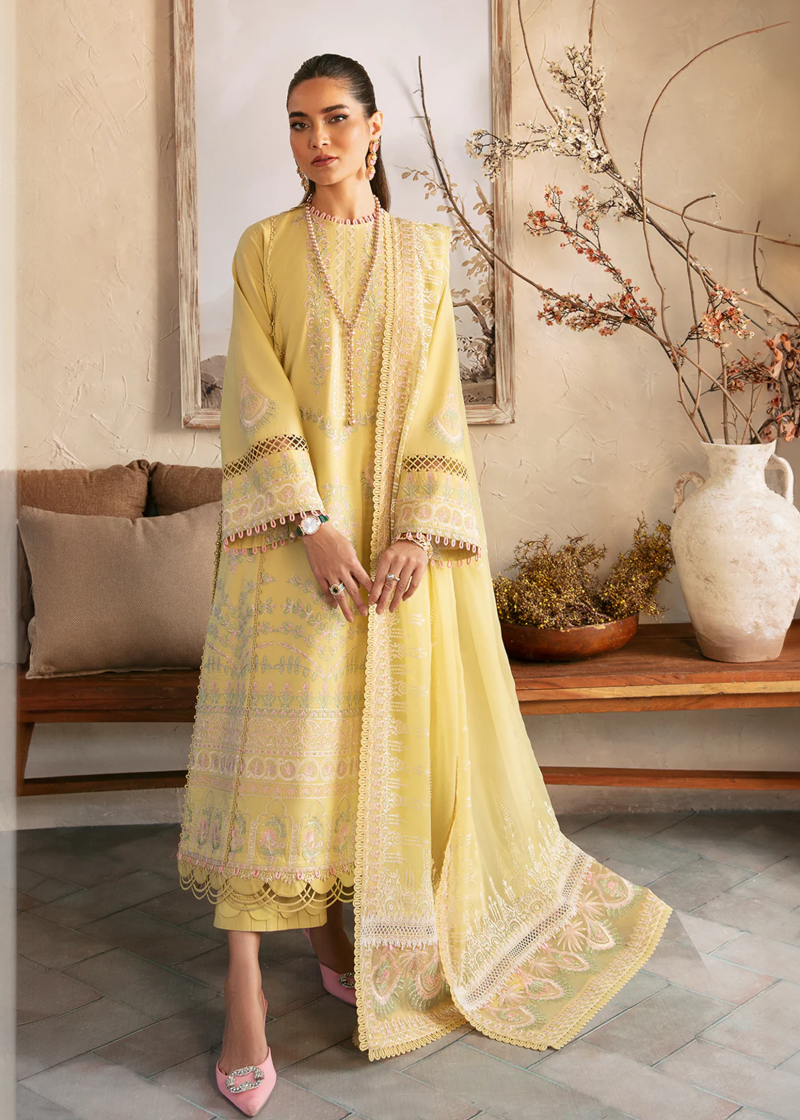 Afrozeh CASCADE Luxury Lawn | Lime | Unstitched | Party wear | Organza embroidered Dupatta | Liliana 662