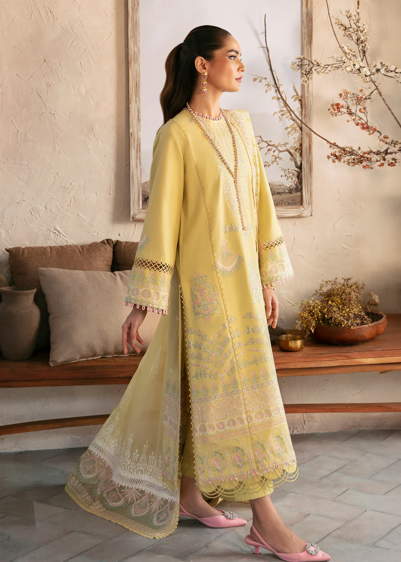 Afrozeh CASCADE Luxury Lawn | Lime | Unstitched | Party wear | Organza embroidered Dupatta | Liliana 662